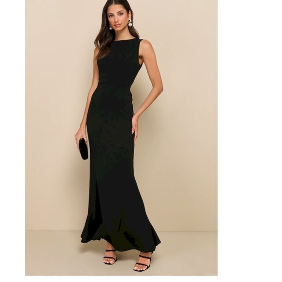 Lulus Exquisite Refinement Black Backless Bow Ruffled Maxi Dress Lulus XS NWT - Picture 5 of 8